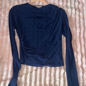 Babaton Navy Blue Blouse w Cinching in Size XS